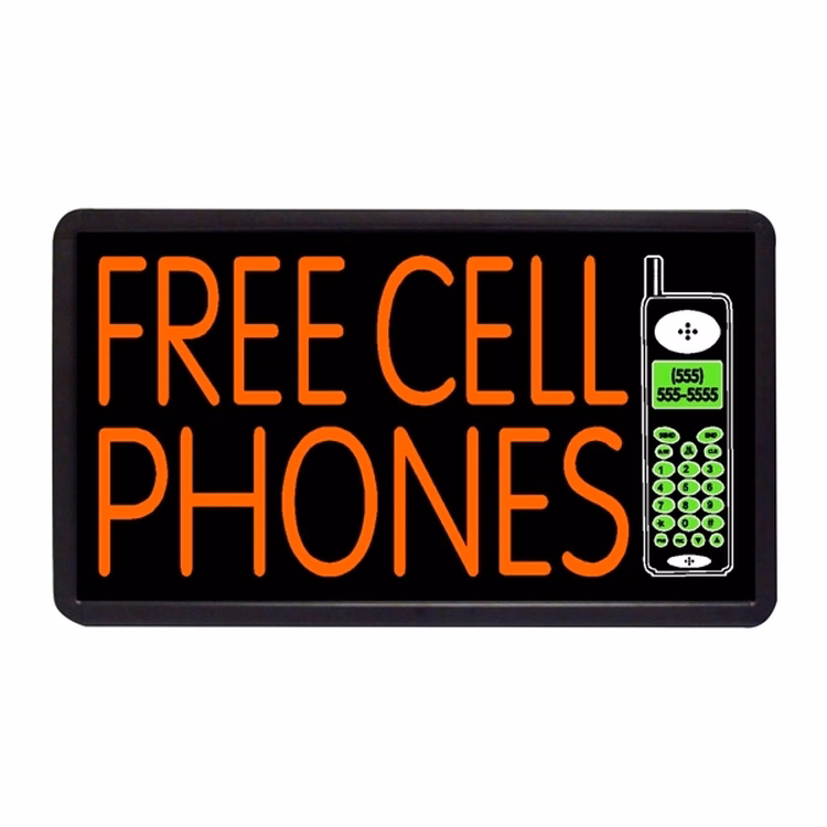 Free Cell Phones 13" x 24" Simulated Neon Sign