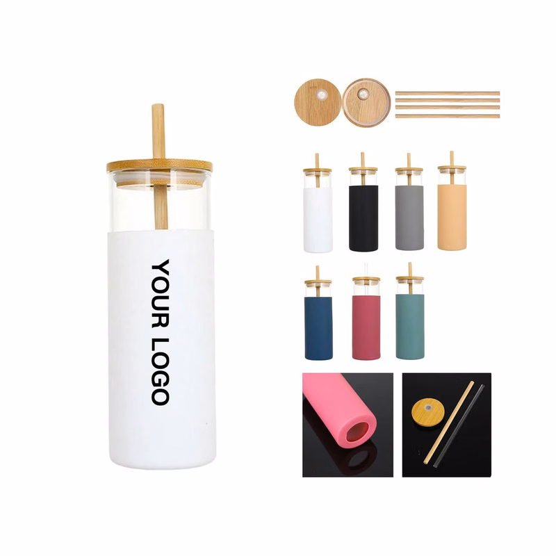 17 oz Glass Tumbler with Wooden Lid and Straw