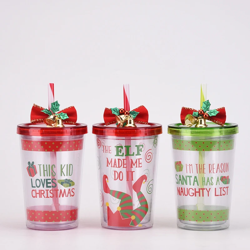 Christmas Double Layer Plastic Straw Water Cup 1