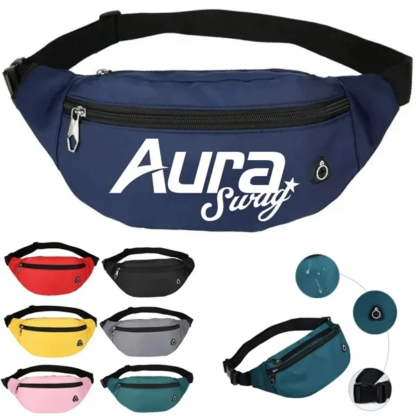 Custom Lightweight Adjustable Waist Bag With Headphone Jack — Full-Color Fitness Promo 1