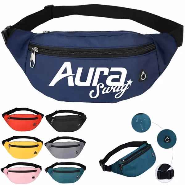 Custom Lightweight Adjustable Waist Bag With Headphone Jack — Full-Color Fitness Promo
