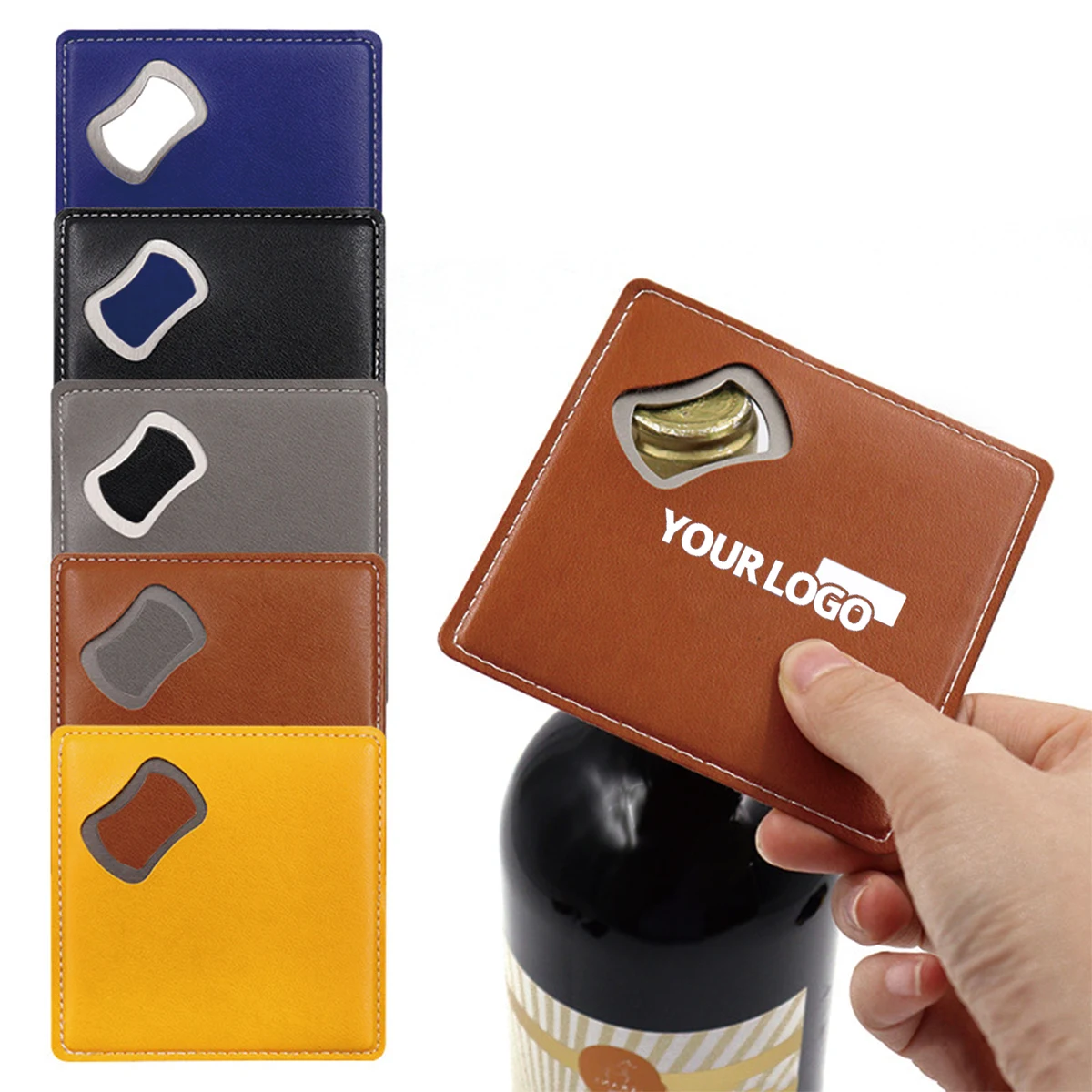 Leather Square Coaster Bottle Opener 1