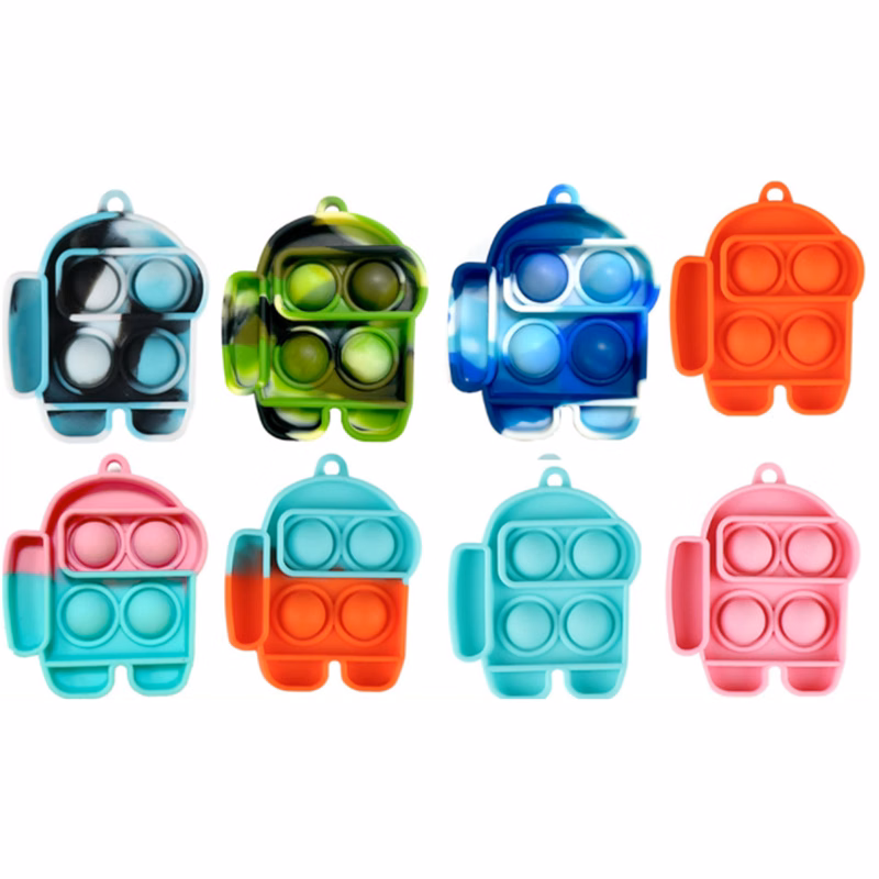 Spaceman Shape Push Pop Bubble Fidget Toy Keychain