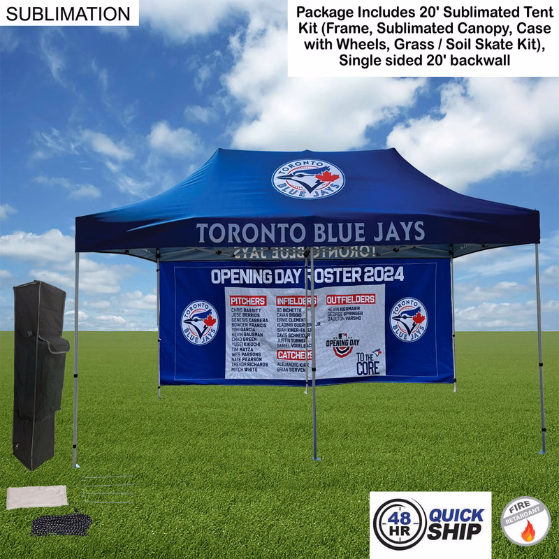 48 Hr Quick Ship - 20' Tent Backwall Package, 20' Sublimated Tent kit and Single sided 20' backwall