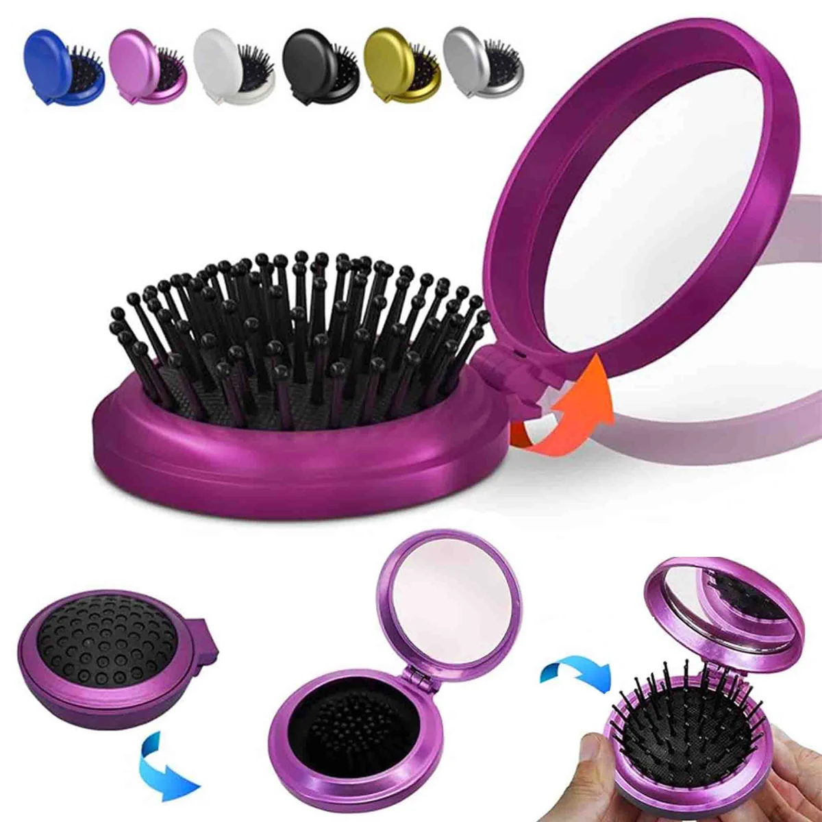 Folding Compact Travel Hair Brush with Mirror 1
