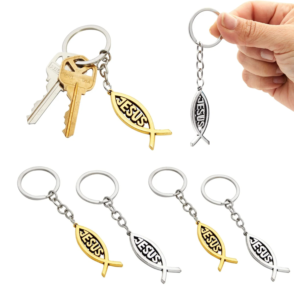 Metal Jesus Fish Keychains 1