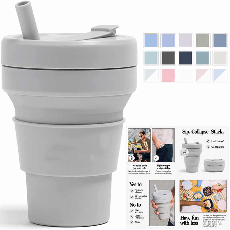 Collapsible Travel Cup With Straw