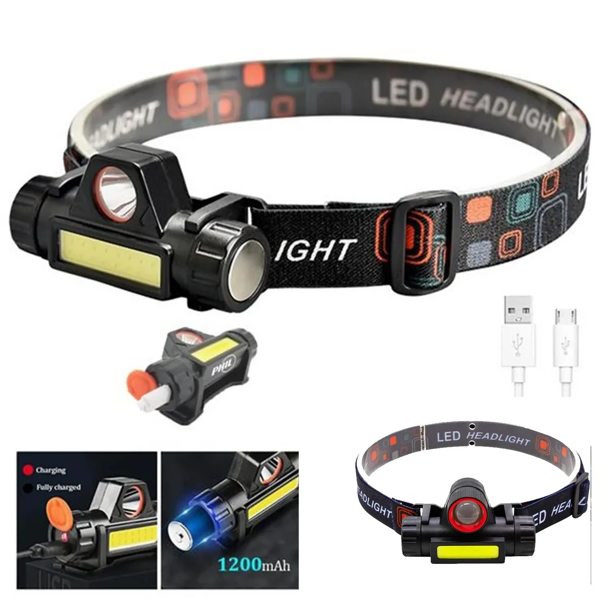Led & Cob Rechargeable Headlamp With Magnet 1