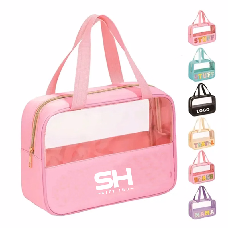 Waterproof Chenille Letter Patch Clear Makeup Bag