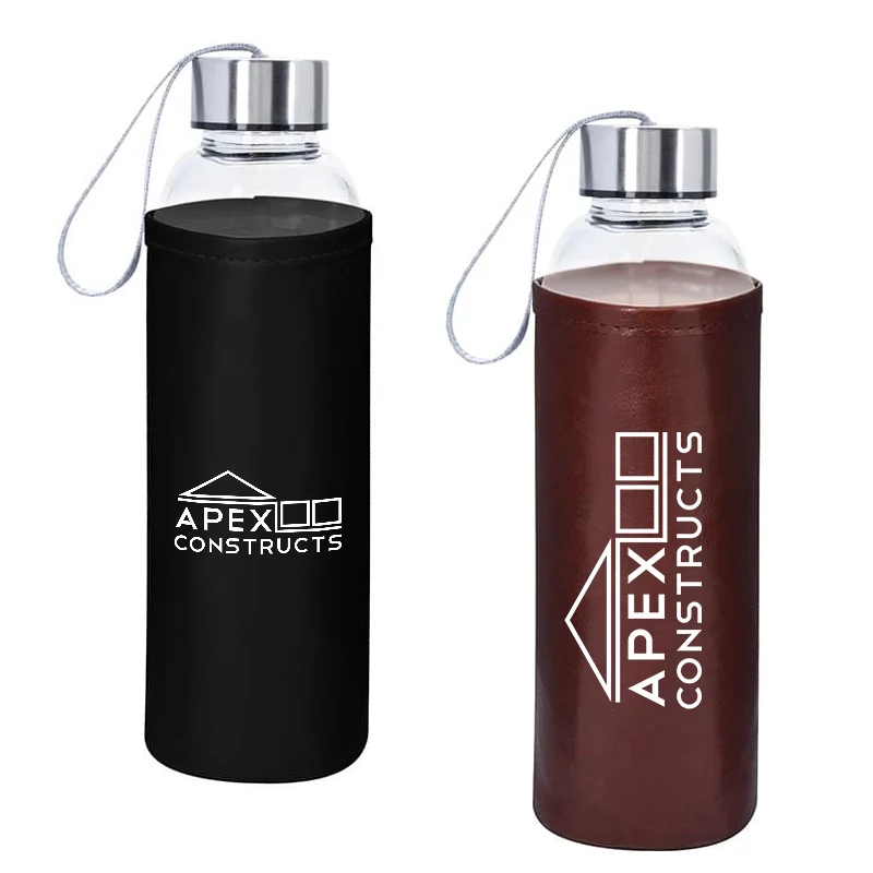 18 OZ. Aqua Pure Glass Bottle With Leatherette Sleeve 1