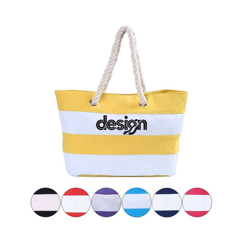 Striped Canvas Tote Bag with Rope Handles