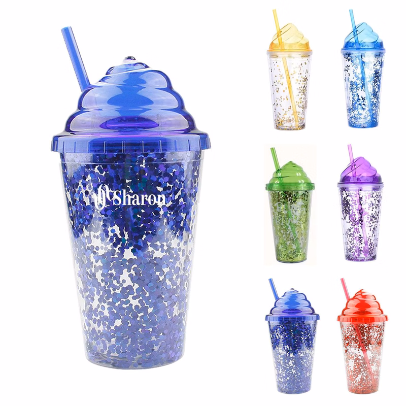 16oz Double-Layer Plastic Cup w/ Straw