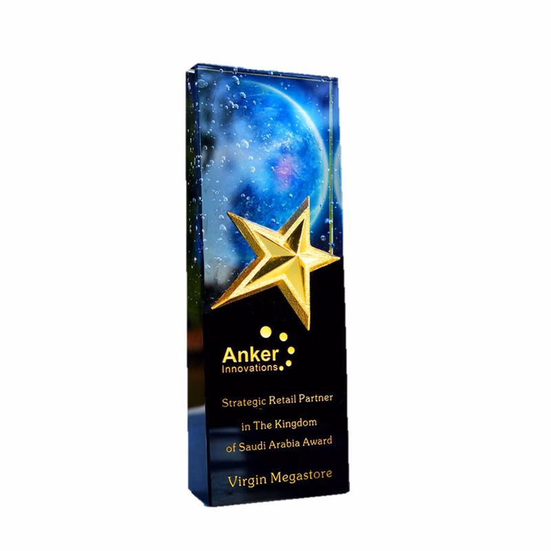 Gold Plated Star Crystal Trophy Creative Award