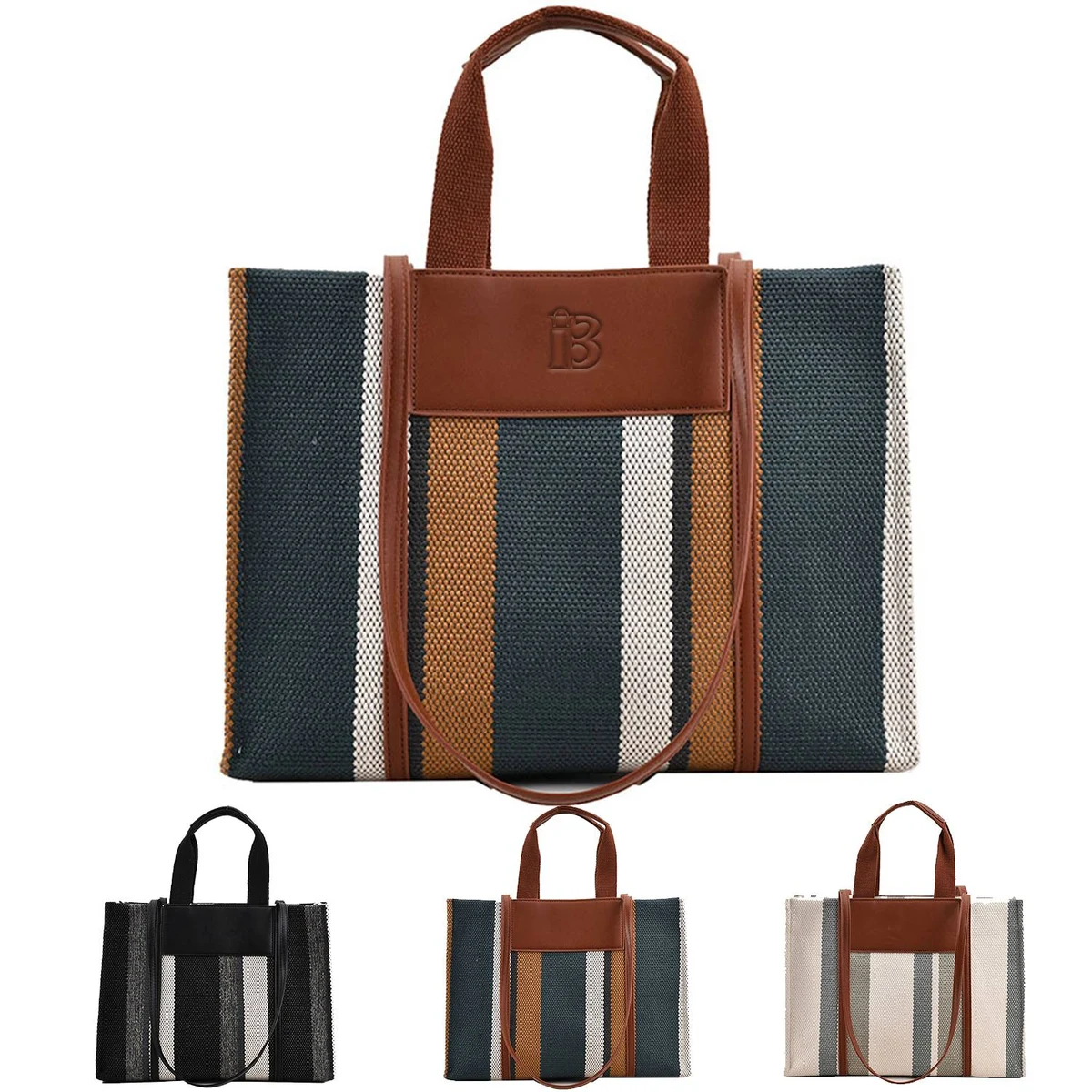 Canvas Tote Bag Trendy Clash Color Stripe, custom tote bag with logo imprint 1