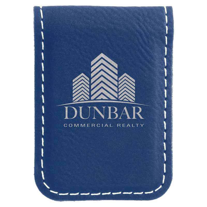 1 3/4" x 2 1/2" Blue/Silver Leatherette Money Clip