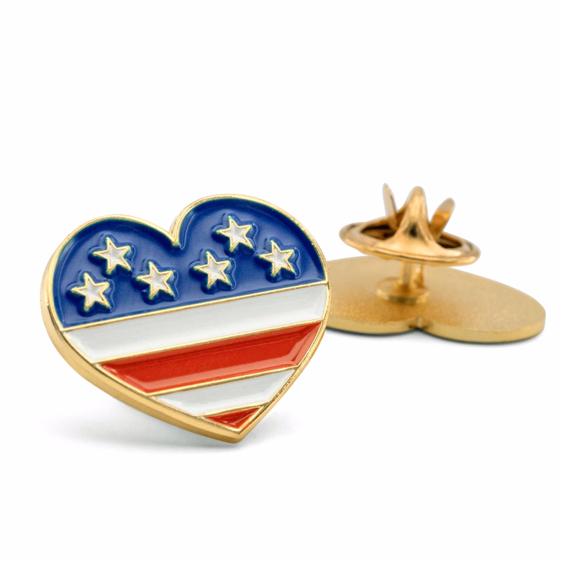 Heart With American Flag - Die Struck Patriotic Lapel Pin