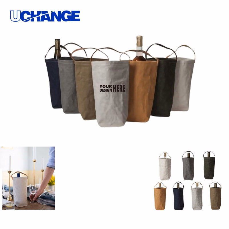 Washed Paper Single Bottle Wine Tote Bag