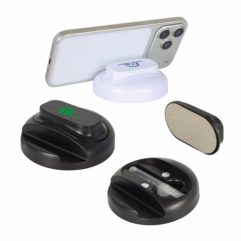 Asana Phone Stand with Built-In Screen Cleaner & Spray