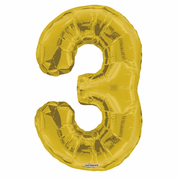 Mylar Number 3 Balloons - Gold 34"