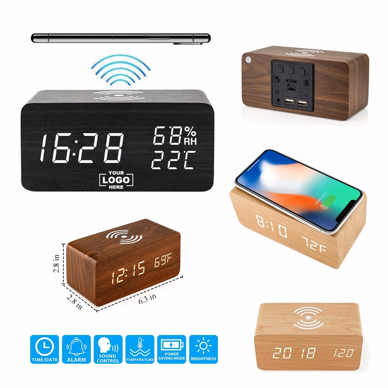 Wood LED QI Wireless Sound Control Clock