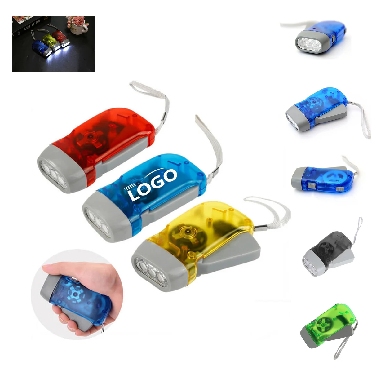Hand Pressed Mini Hand Crank Flashlight with Lanyard MOQ 50 1
