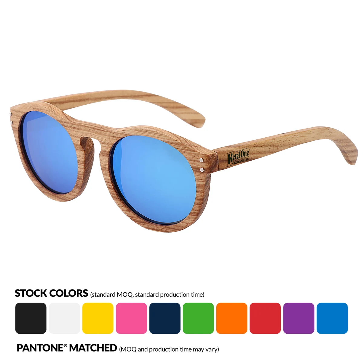 Zebra Full Wood Mirrored Promotional Sunglasses w/ Temple Imprint 1