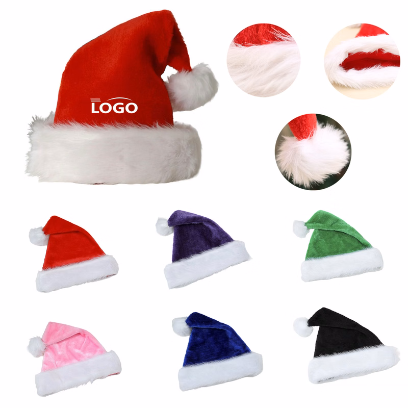 Custom Logo Premium Plush Christmas Santa Hat