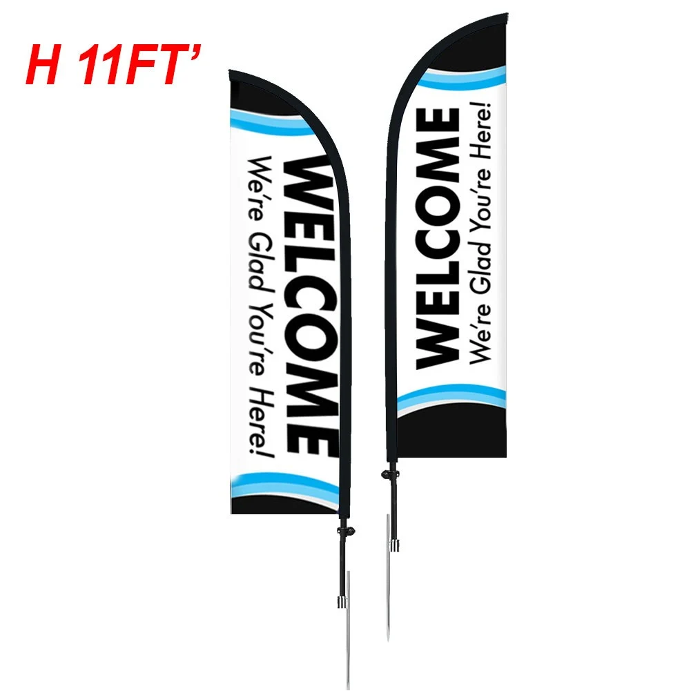 11' Custom Double Sided Feather Flag Kit With Spike Base 1