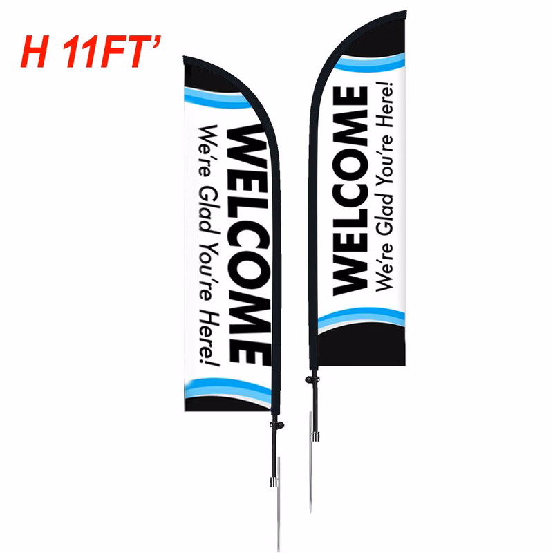 11' Custom Double Sided Feather Flag Kit With Spike Base