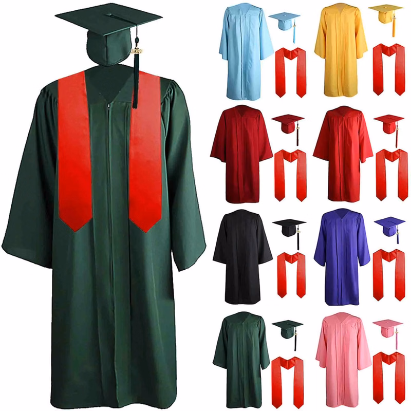 Matte Graduation Gown Cap Tassel and Stole Set