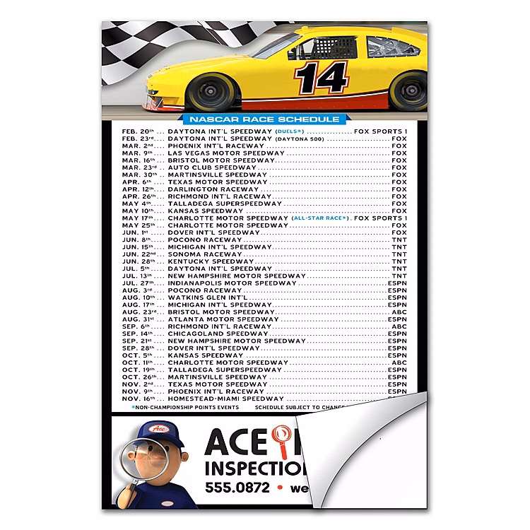 NASCAR Schedule Sticker / Decal - UV-Coated Vinyl - 4x6 Rectangle Shape