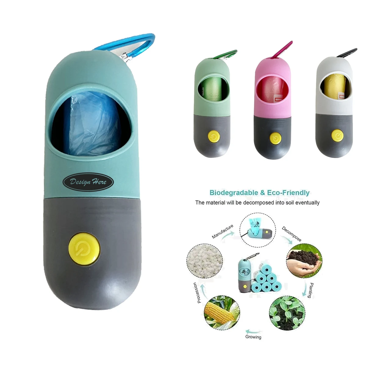 LED Flashlight Dog Waste Bag Dispenser with Hook 1