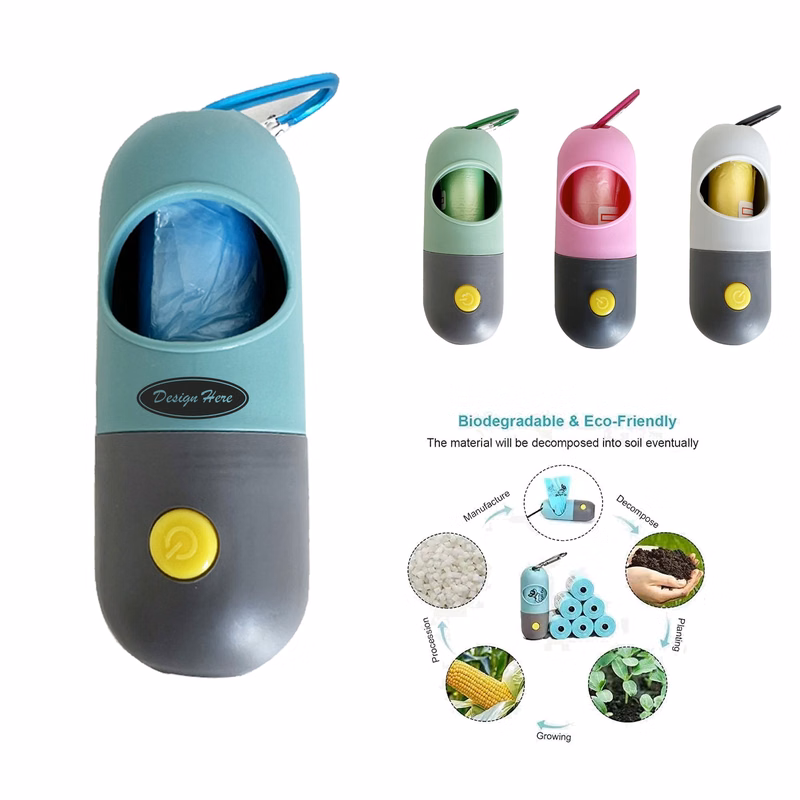 LED Flashlight Dog Waste Bag Dispenser with Hook