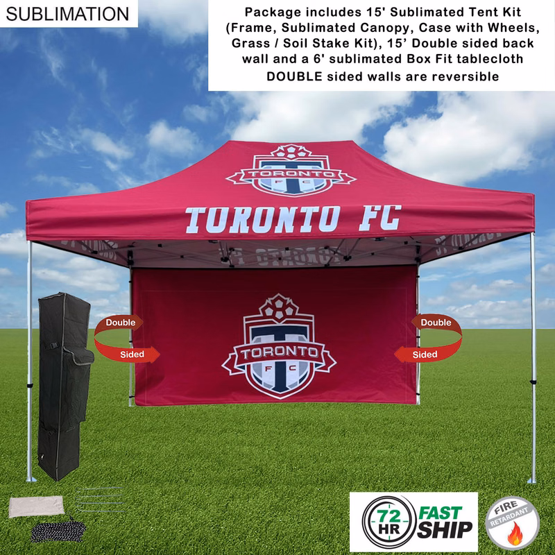 72Hr Fast Ship - Tent Backwall Package 2, 15' Sublimated Tent Kit and 15' Full DOUBLE sided backwall