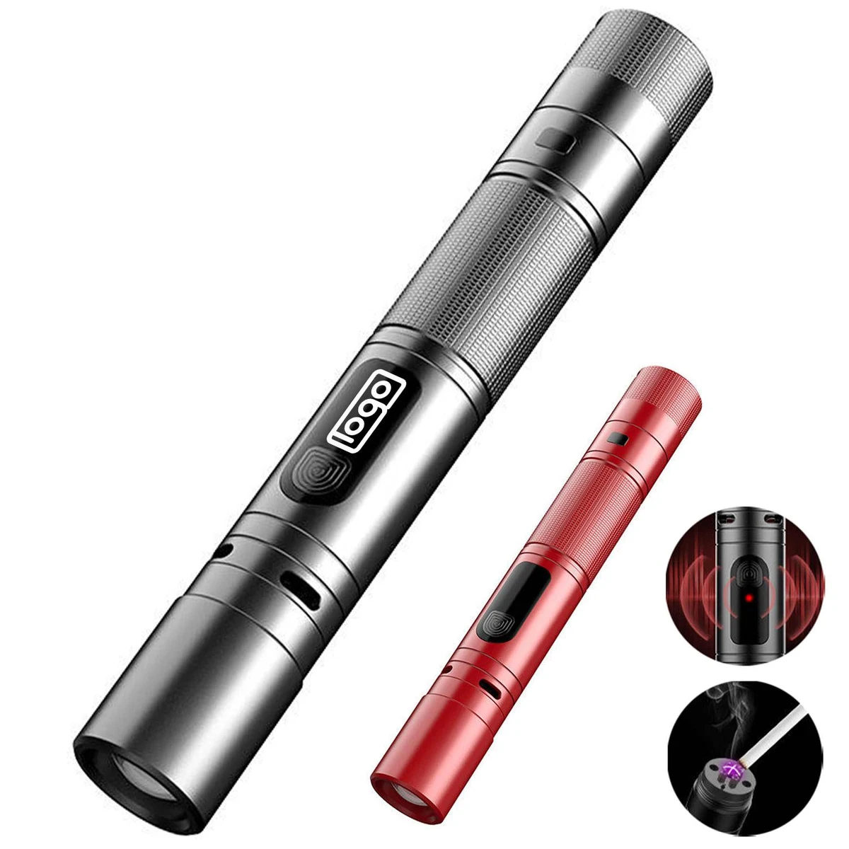 Rechargeable Tactical LED Flashlight w/ Arc Lighter & Alarm 1