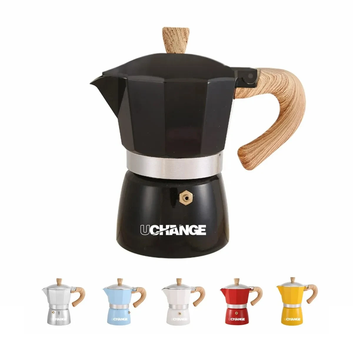 Stovetop Moka Coffee Maker With Wood-Grain Handle 1