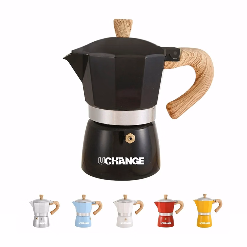 Stovetop Moka Coffee Maker With Wood-Grain Handle