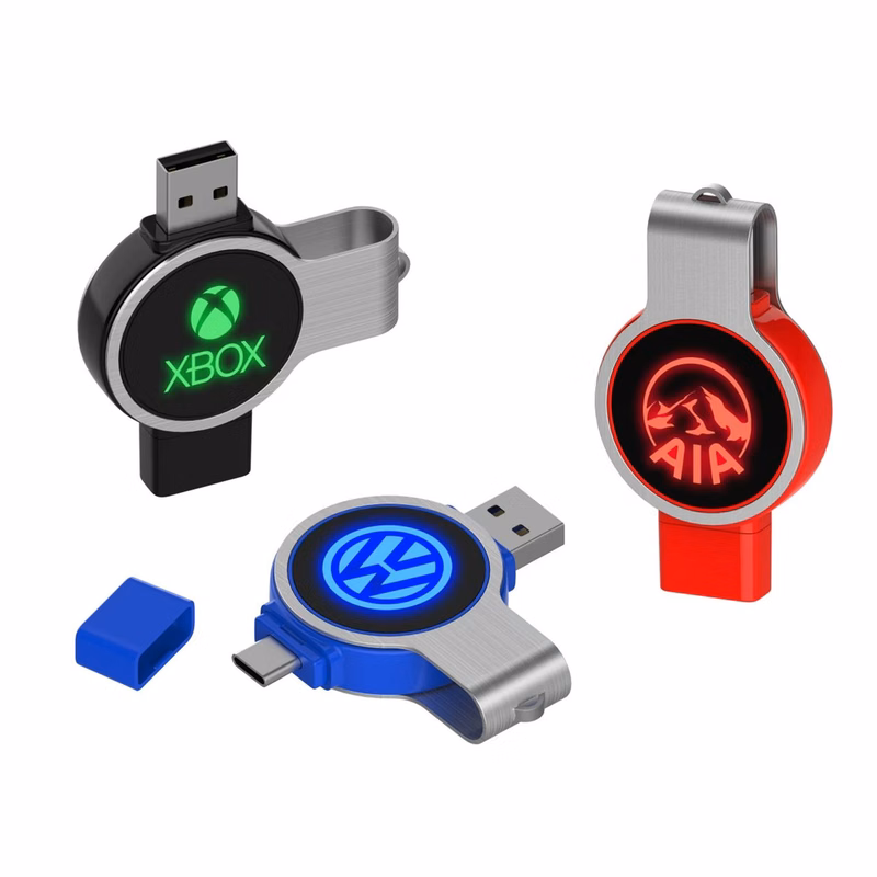 Dual Light Up Round Swivel Drive with OTG USB-C (128 GB)