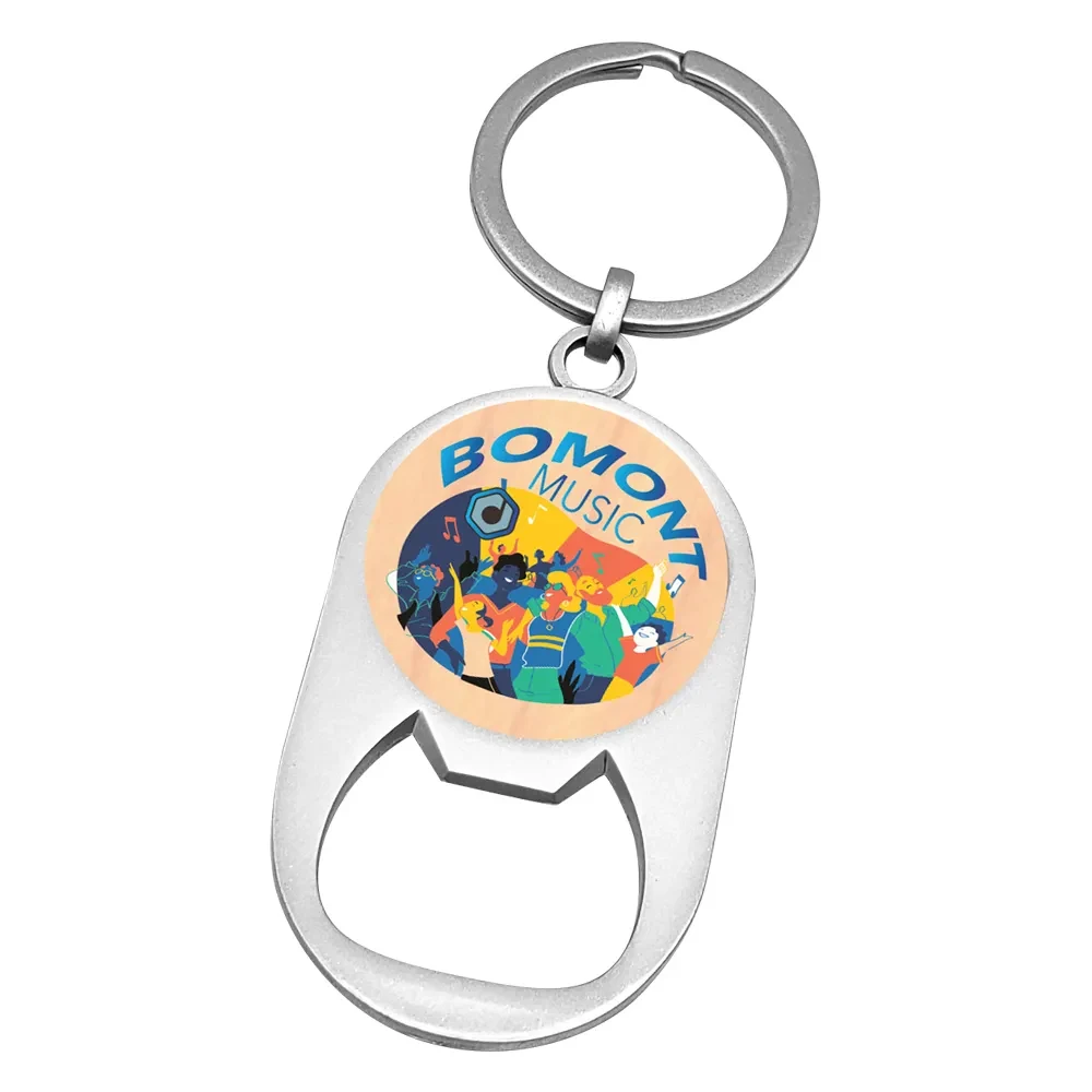 UV Color Wood Imprint Bottle Opener Keychain (Round Imprint) 1