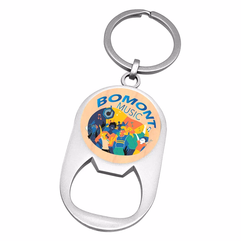 UV Color Wood Imprint Bottle Opener Keychain (Round Imprint)