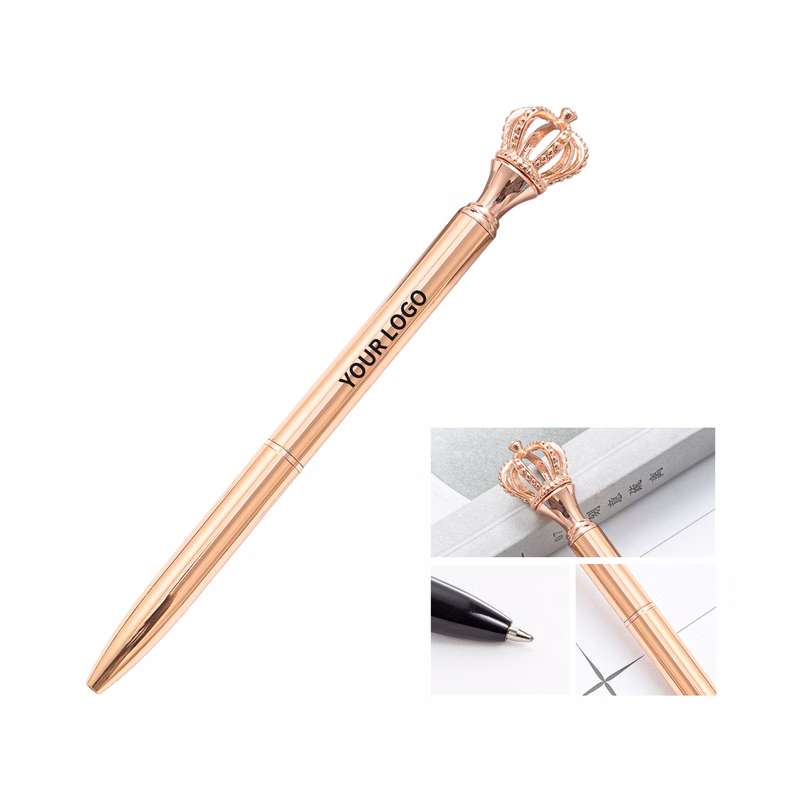 Metal Crown Jewel Ballpoint Pen With Embedded Diamond 5.5"