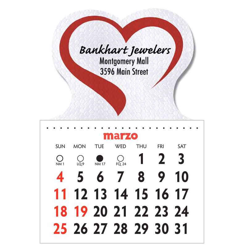 Designer Shaped Kwik-Stik 6 Mill Smooth Vinyl Spanish Calendar w/ Heart Top