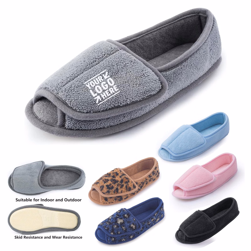 Adjustable Women Diabetic Slippers Arthritis Edema Closure Memory Foam House Shoes 