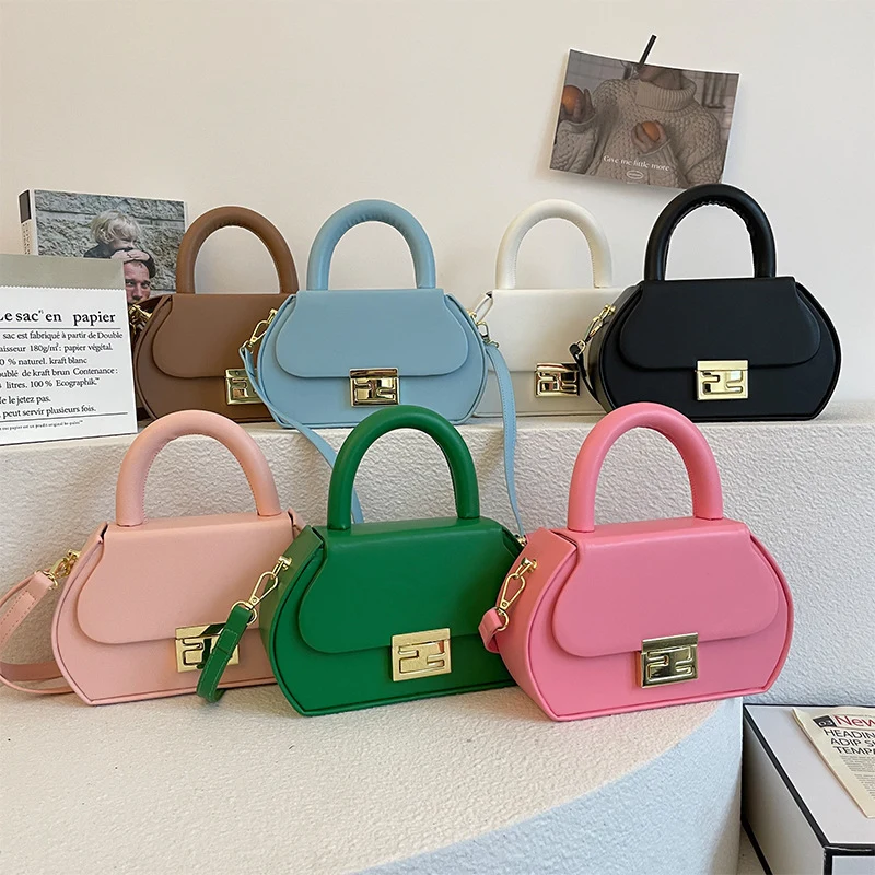 Mini Leather Handbag with Metal Lock Stylish Crossbody Bag 1