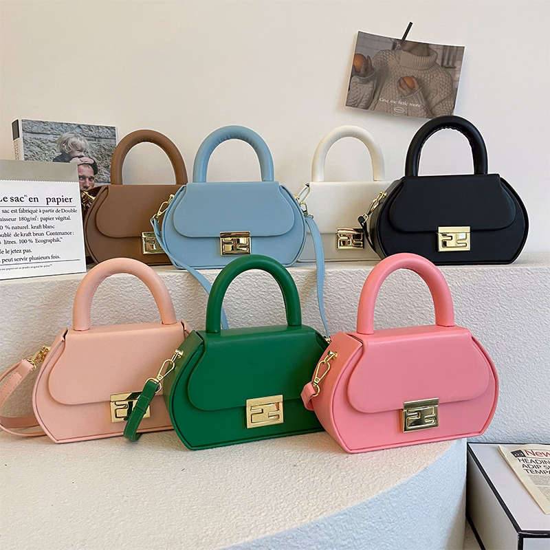 Mini Leather Handbag with Metal Lock Stylish Crossbody Bag