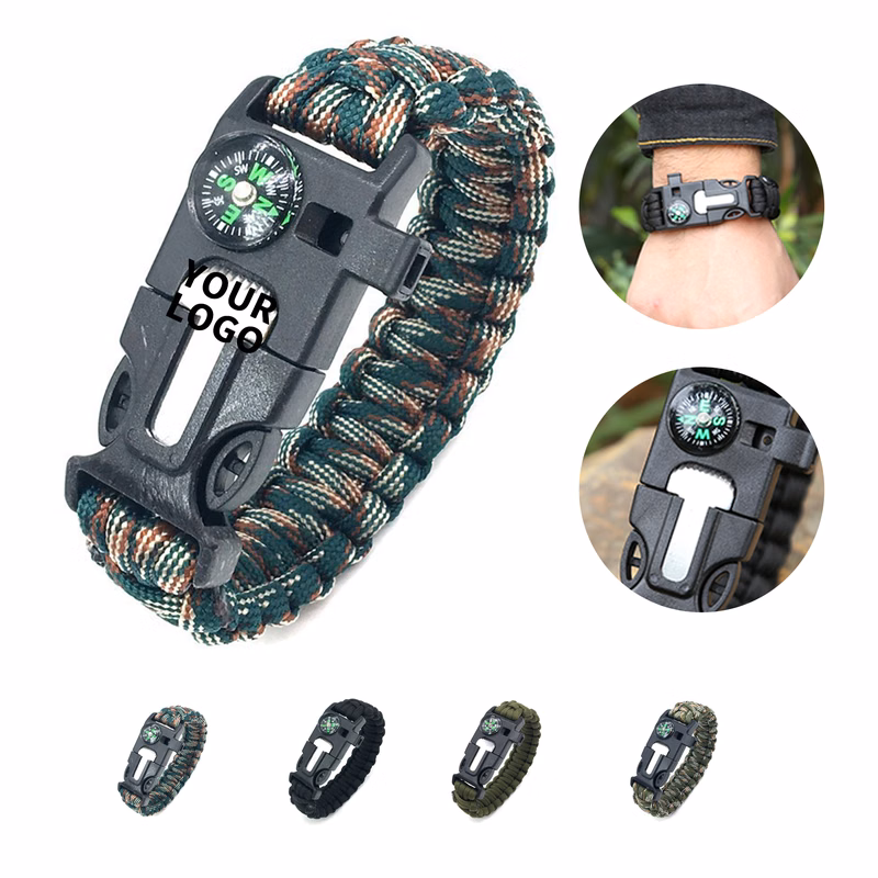 Paracord Survival Bracelet With Flint Igniter And Compass 10"