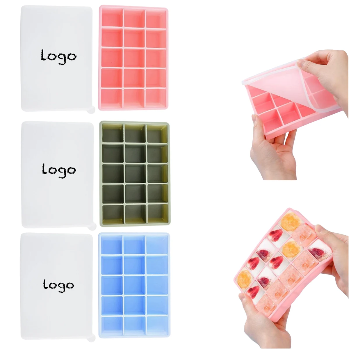 15 Cavity Silicone Ice Cube Tray Square Mold for Home U 1