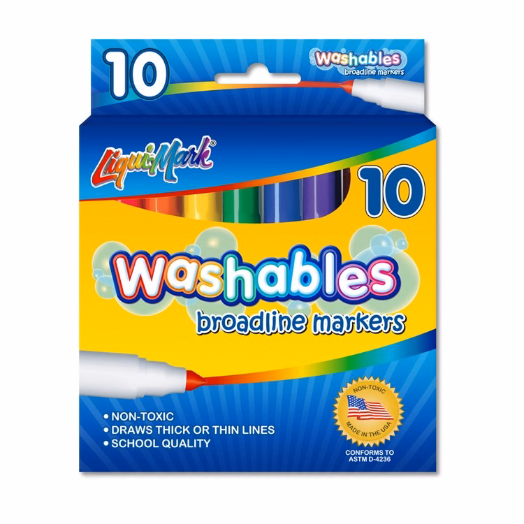 10pk Washable Broadline Markers- Assorted Colors - Made in the USA