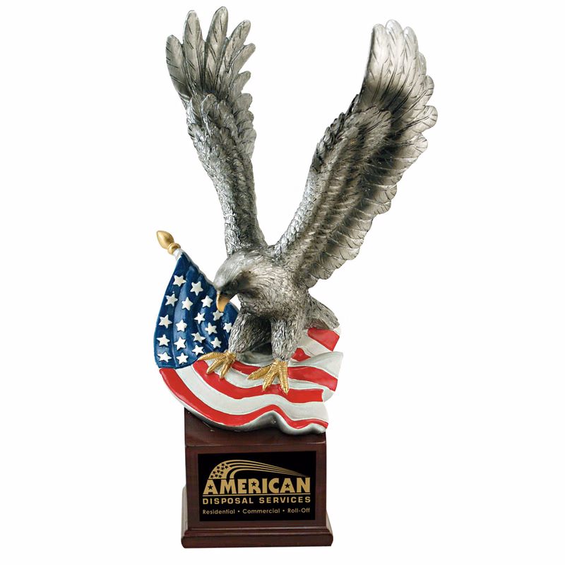Landing Eagle with US Flag on Resin Base