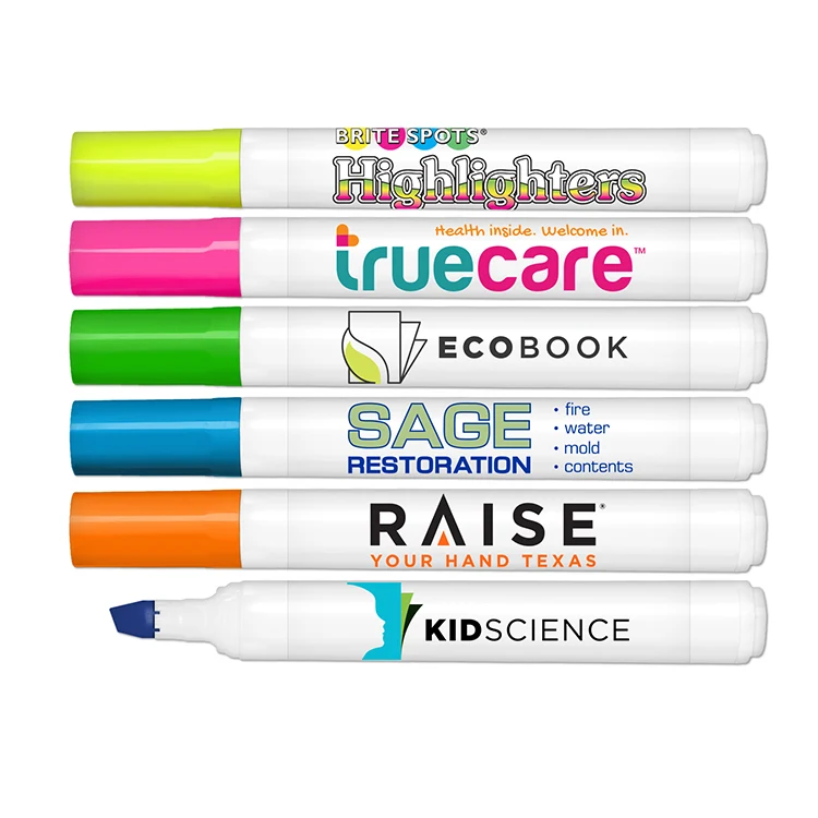 Brite Spots Fluorescent Highlighter - White Barrel - Full Color Decal - USA Union Made 1